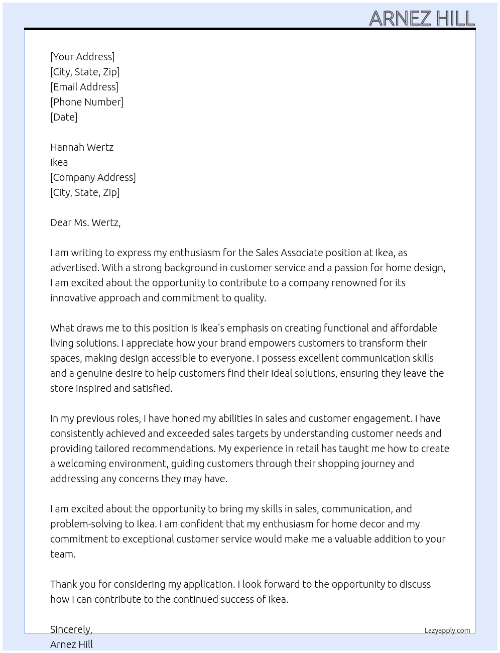 Sales Associate At Ikea Cover Letter