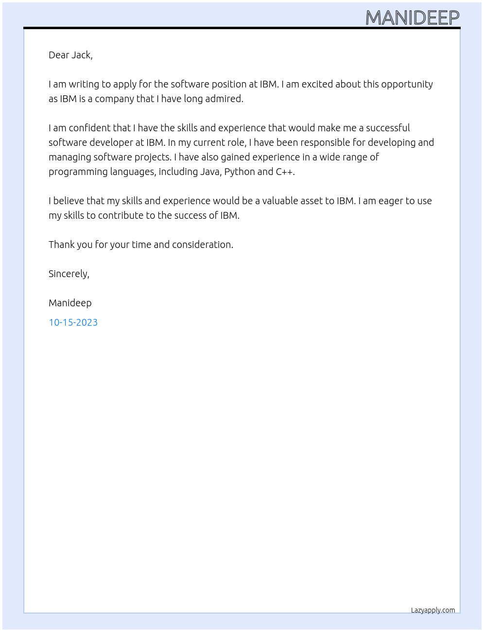 software At ibm Cover Letter