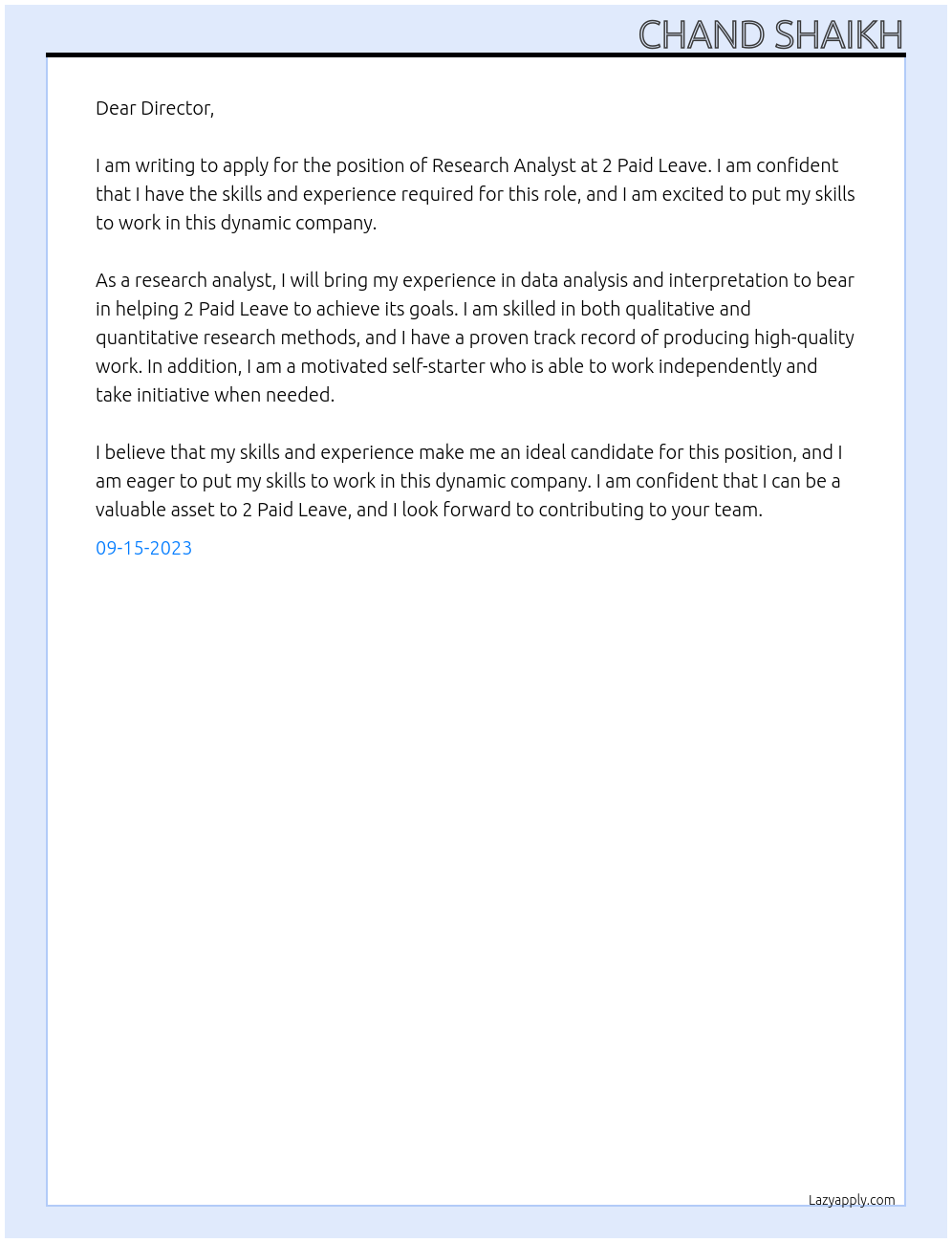 Director At 2 Paid Leave Cover Letter