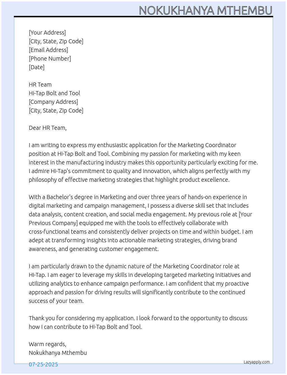 Cover letter for marketing coordinator - LazyApply