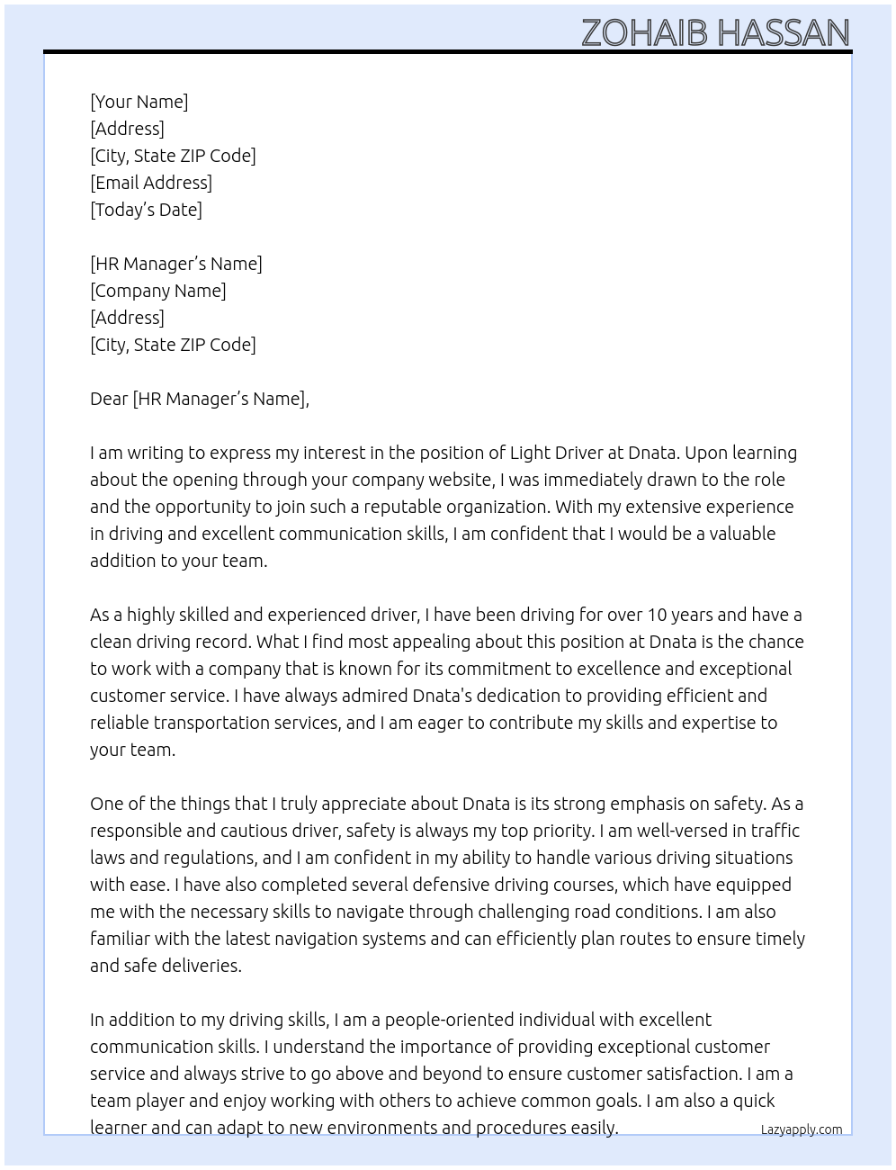Light Driver At Dnata Cover Letter