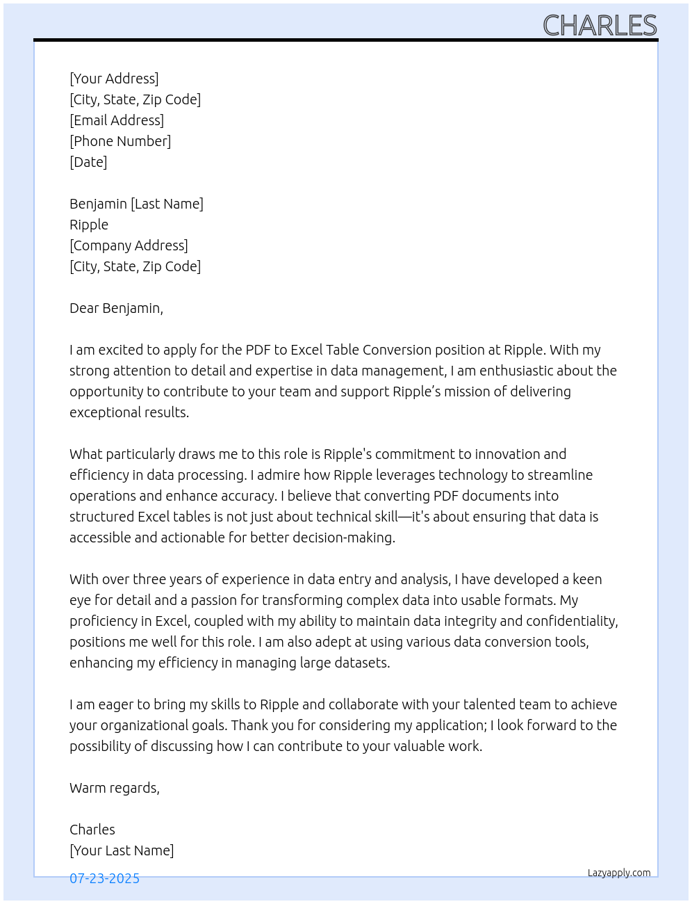 PDF to Excel Table Conversion At Ripple Cover Letter