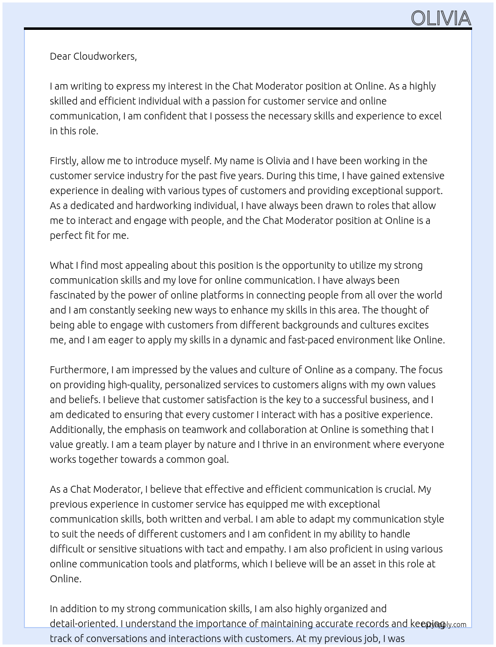 chat moderator At online Cover Letter