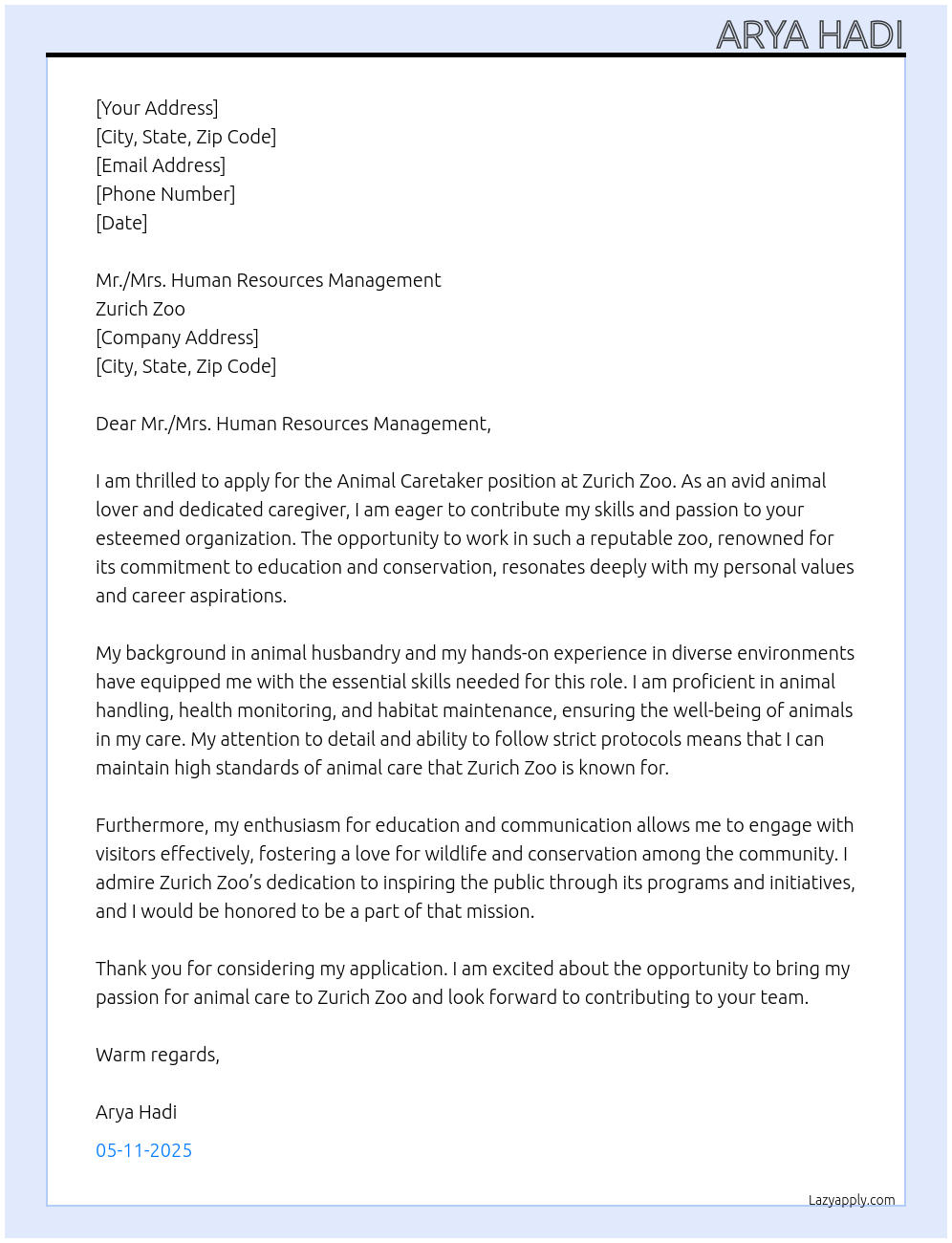 Cover letter for animal caretaker - LazyApply