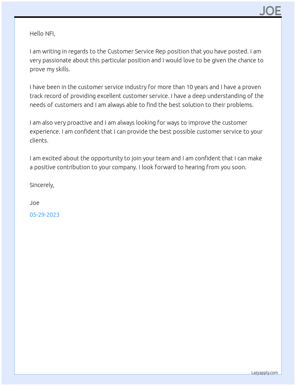 Customer Service Rep At Blogs Cover Letter