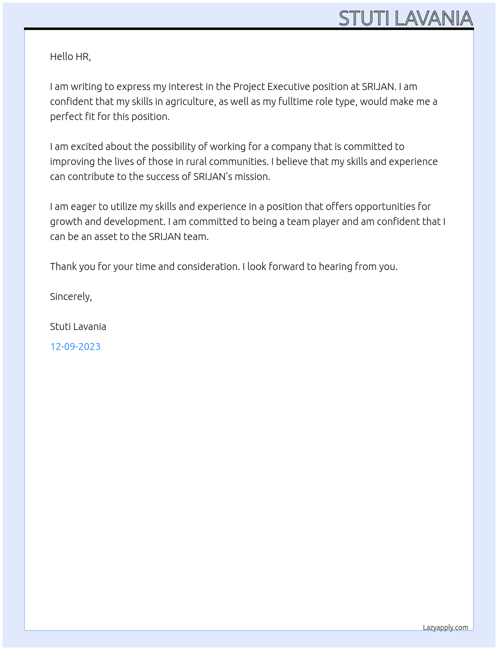 project executive At SRIJAN Cover Letter