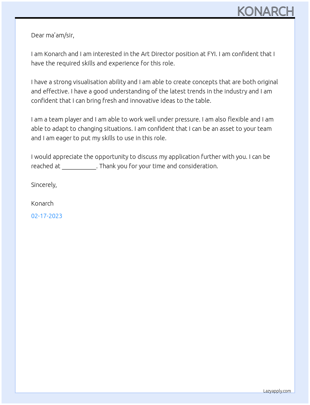 Art Director At FYI  Cover Letter