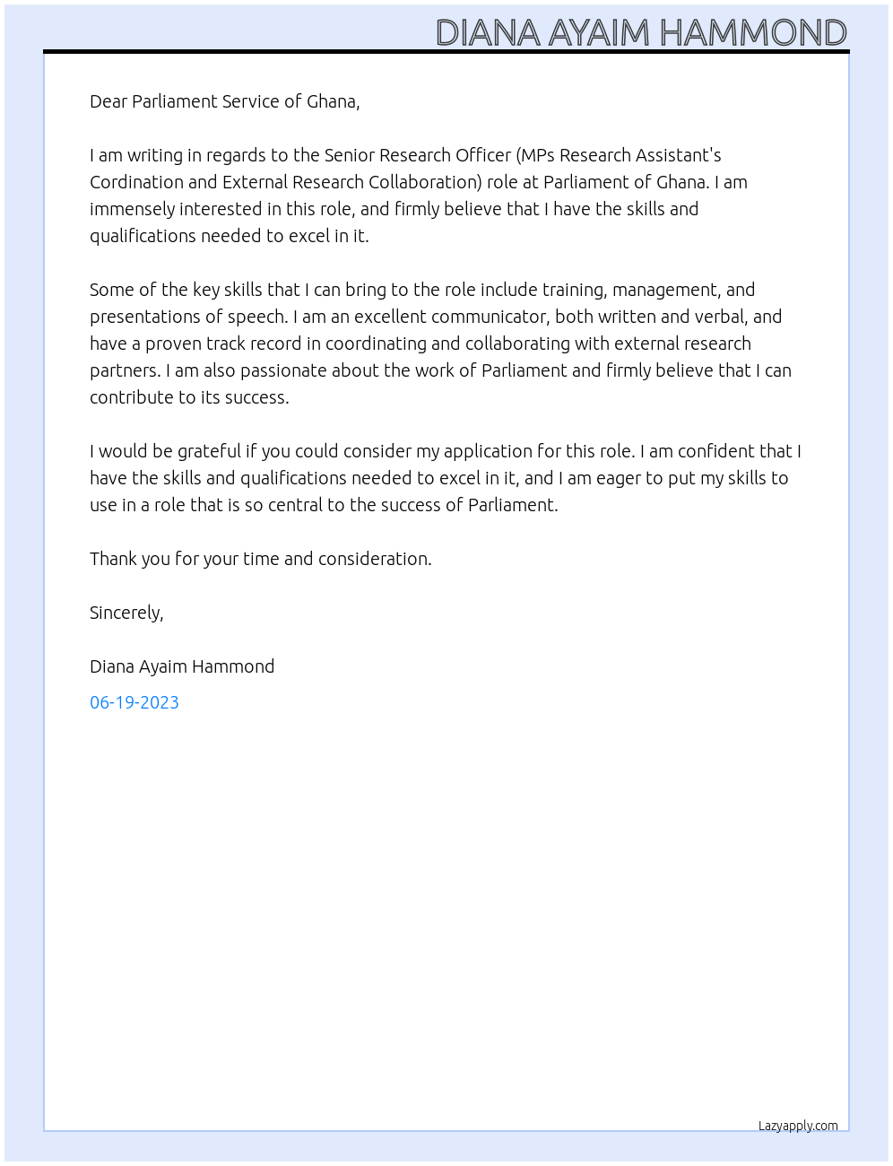 Google At Parliament Service of Ghana Cover Letter