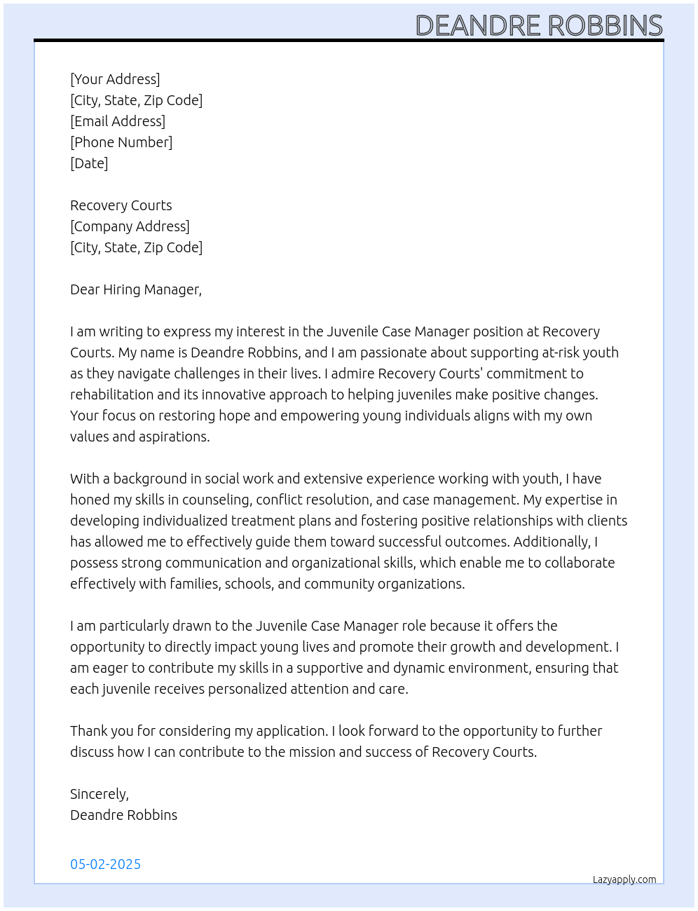 Cover letter for juvenile case manager - LazyApply