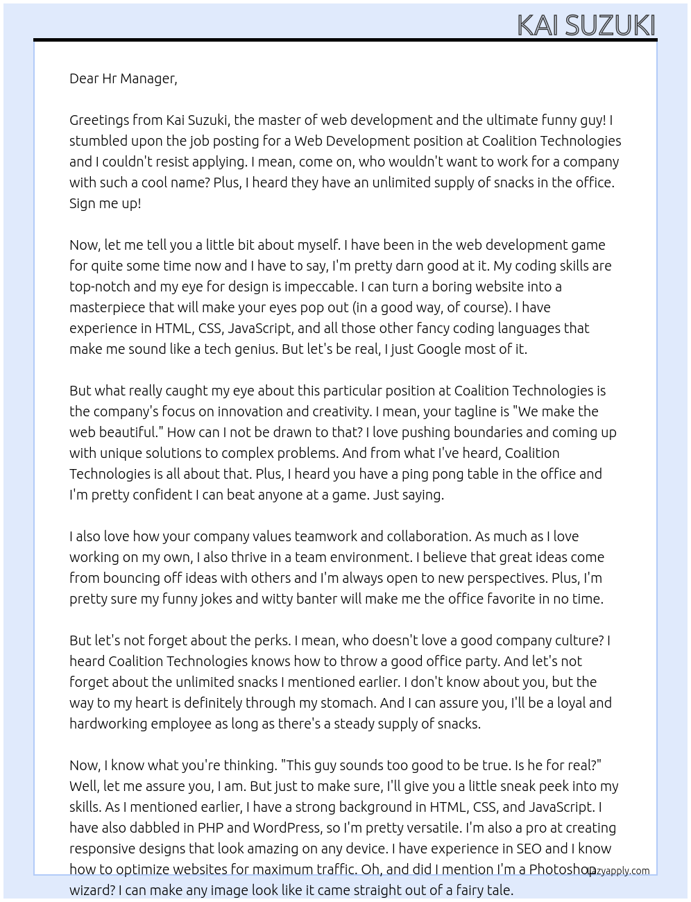 Web Development At Coalition Technologies Cover Letter