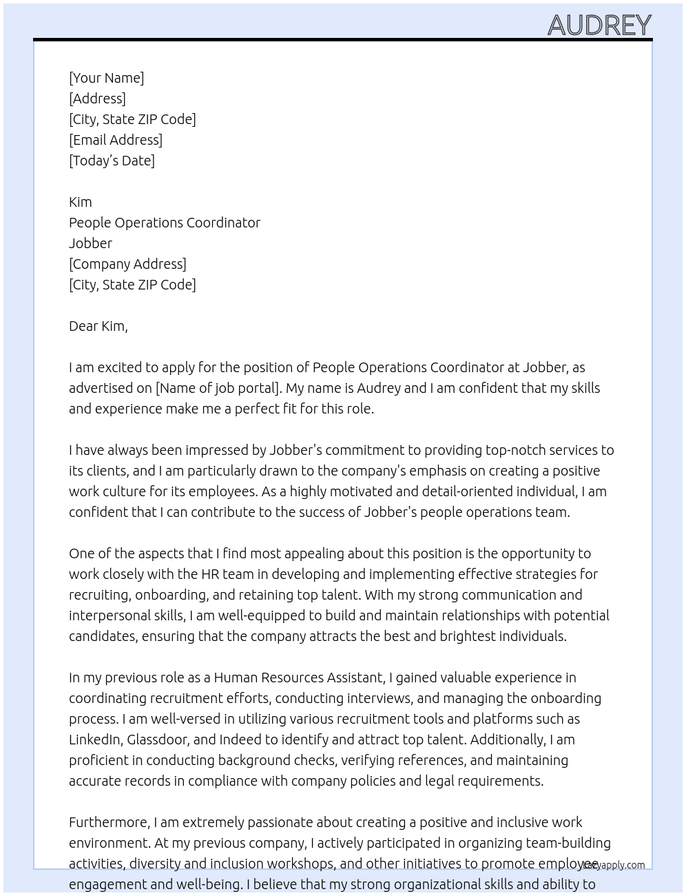 Working Operation Letter Cover letter for people operations coordinator - LazyApply