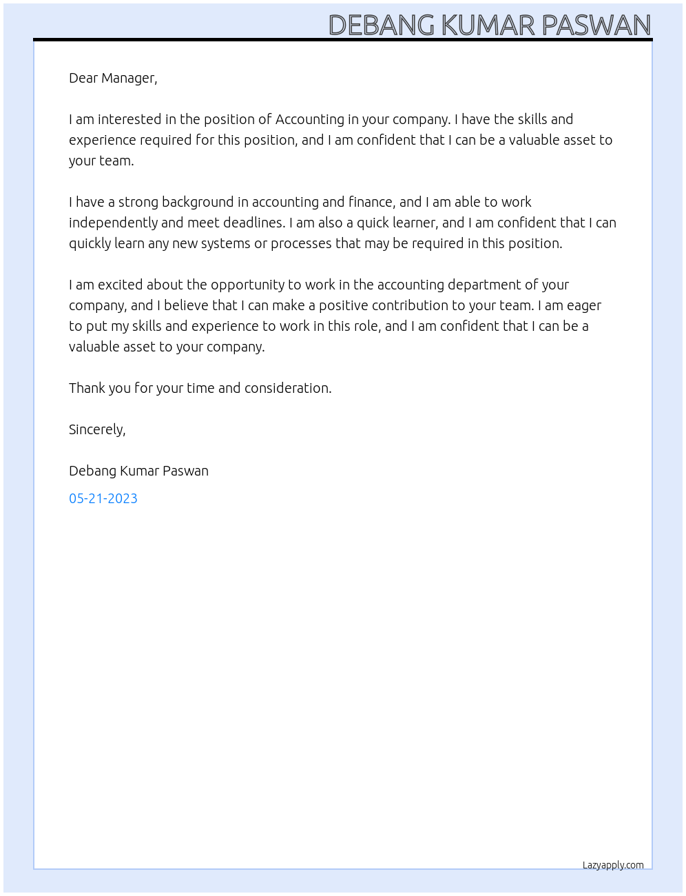 Accounting At Accounting Cover Letter