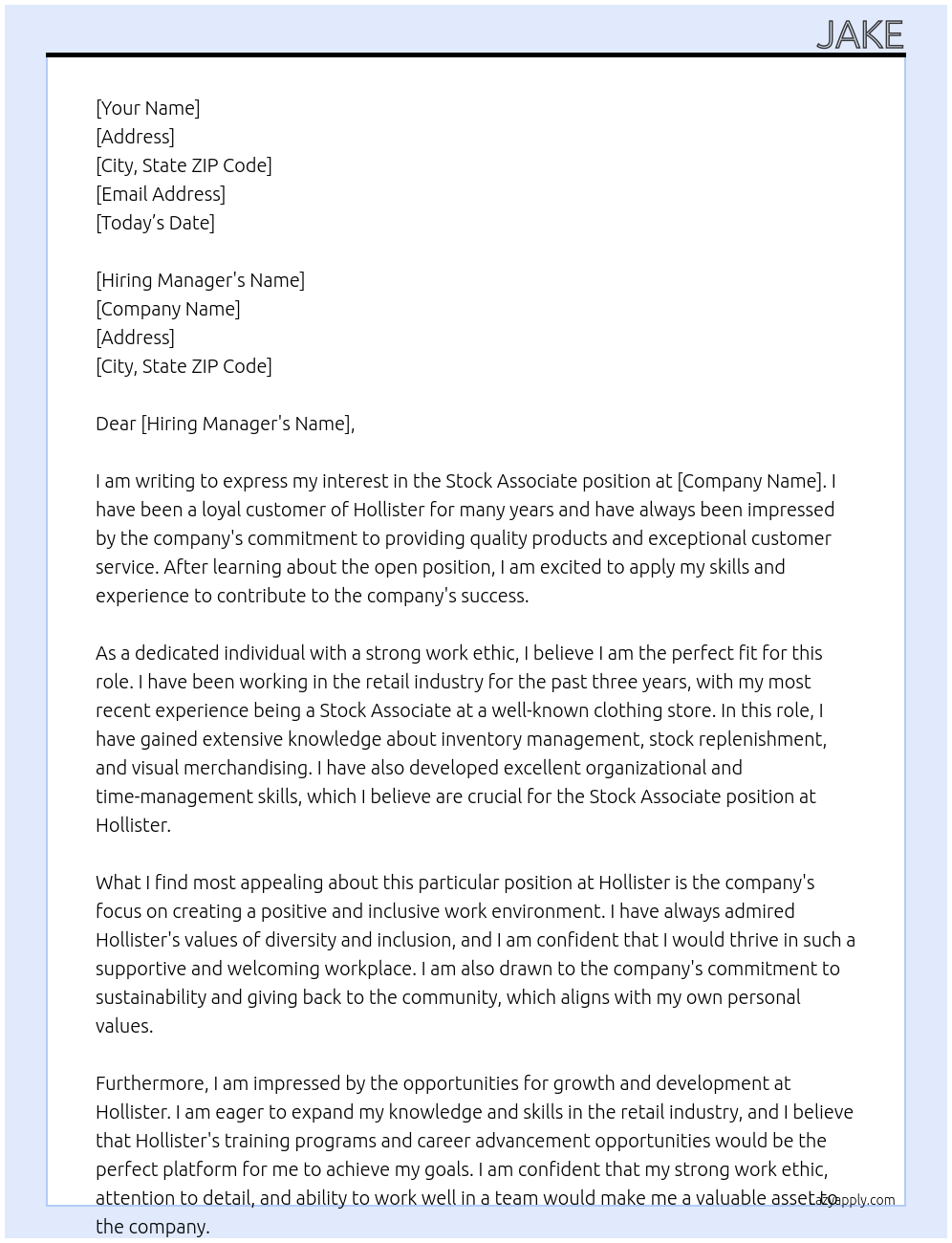 stock associate  At hollister Cover Letter