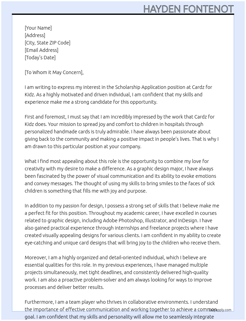 Cover letter for scholarship application - LazyApply