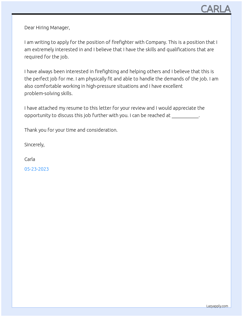 firefighter At Company Cover Letter