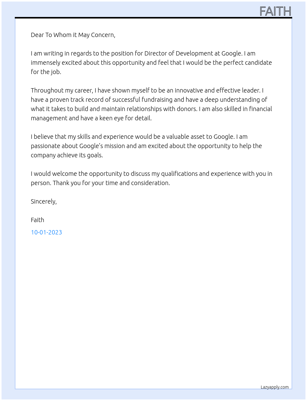 Director of Development At Google Cover Letter