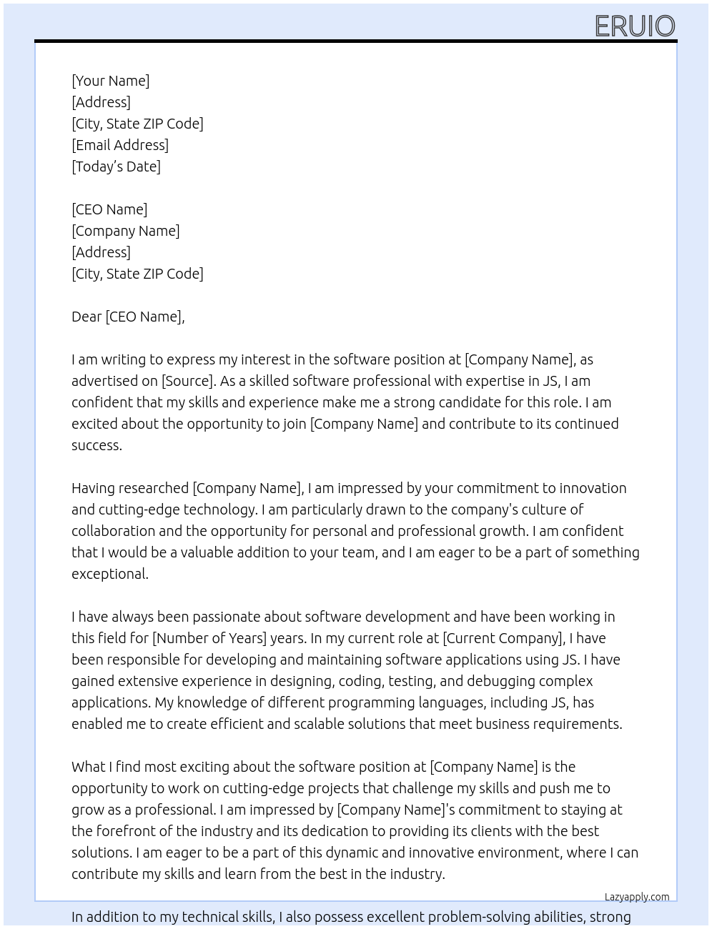 software At rtio Cover Letter