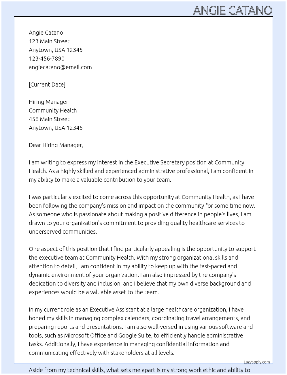 Executive Secretary At Community Health Cover Letter