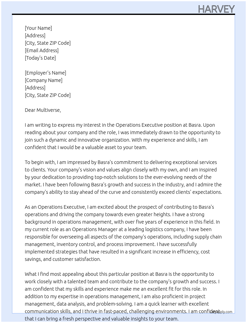 Operations Executive At Basra Cover Letter