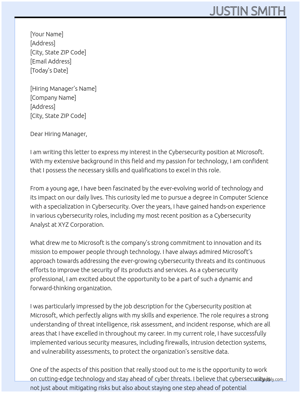 Cybersecurity At Mirosoft Cover Letter