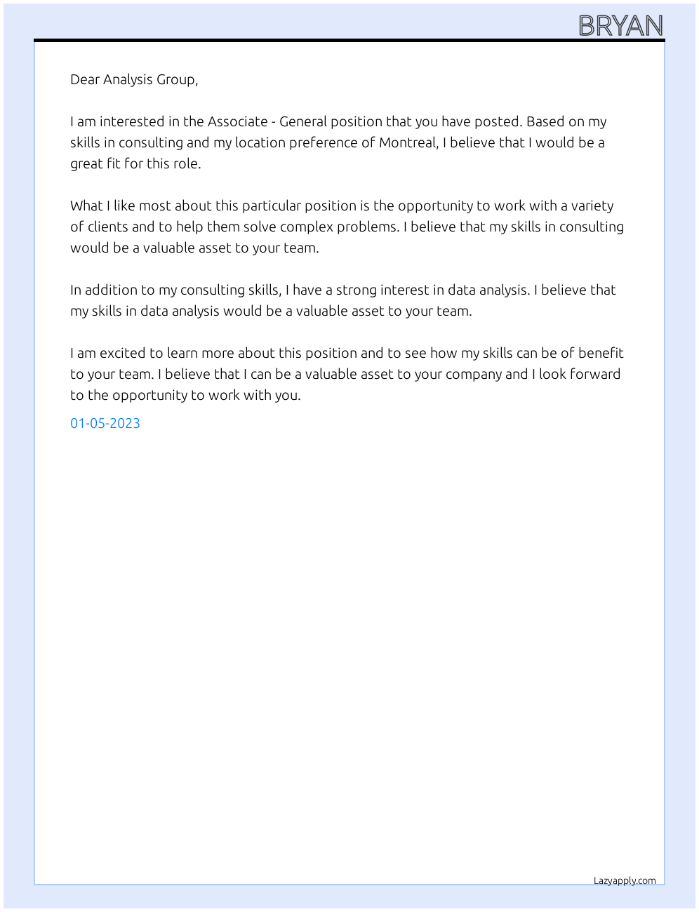 Associate - General At Analysis Group Cover Letter