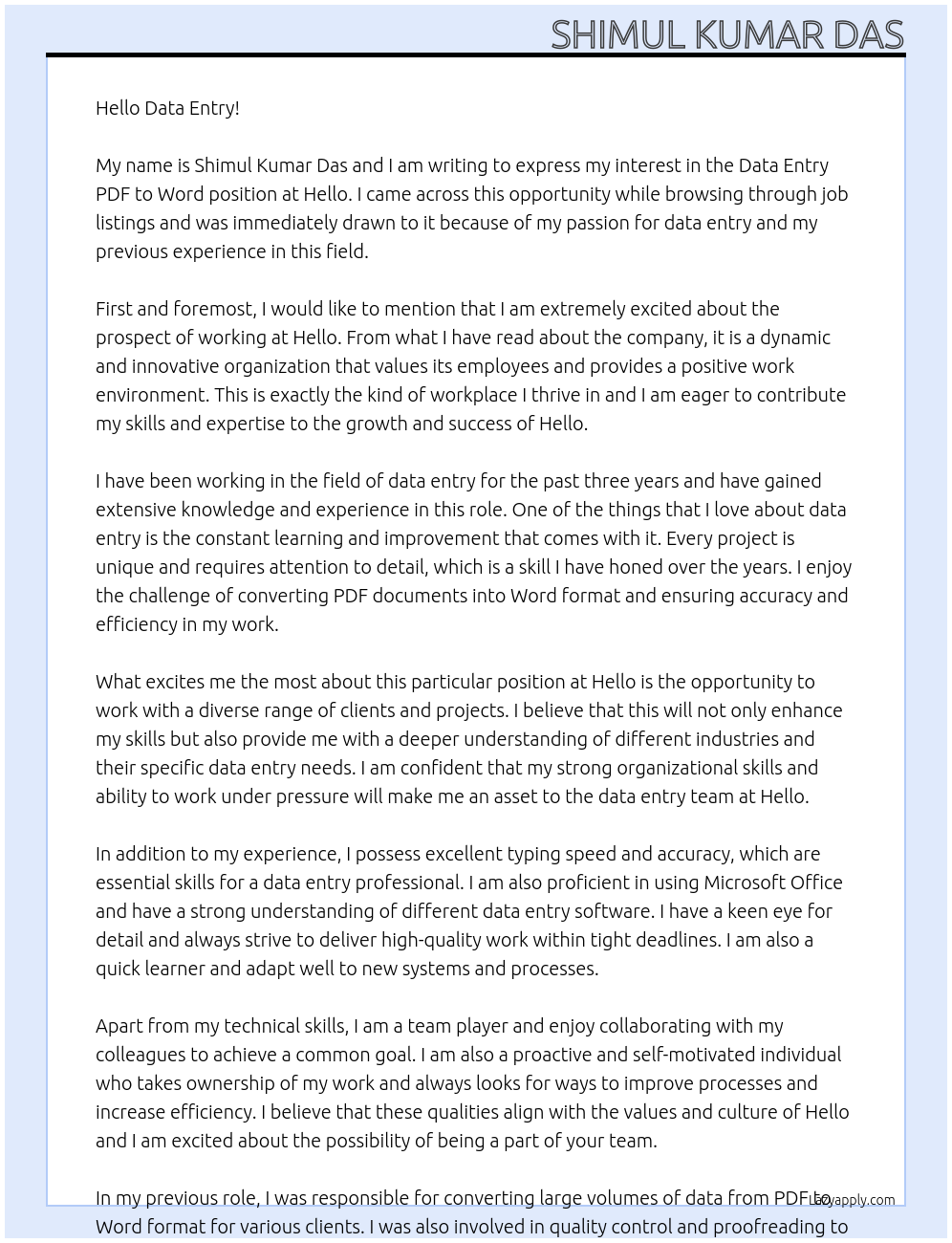 data entry pdf to word At hello  Cover Letter