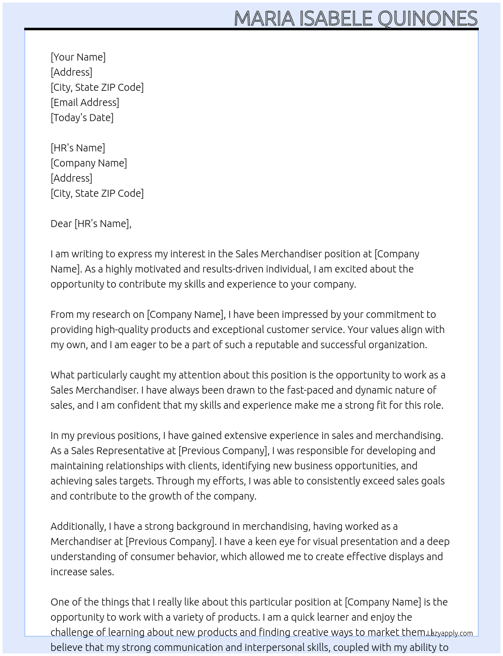 Sales Merchandiser At na Cover Letter