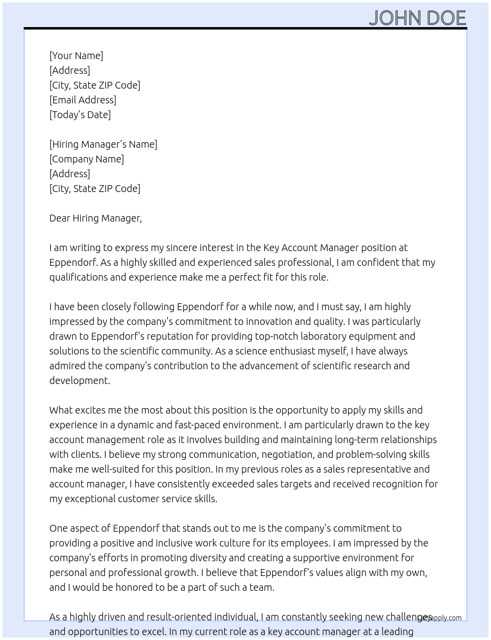 Key Account Manager At Eppendorf Cover Letter