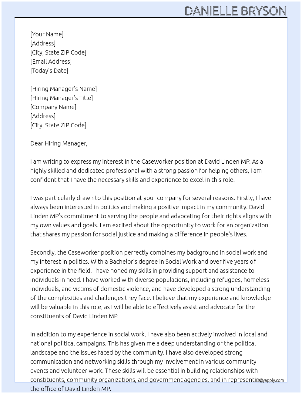 Caseworker At David Linden MP Cover Letter