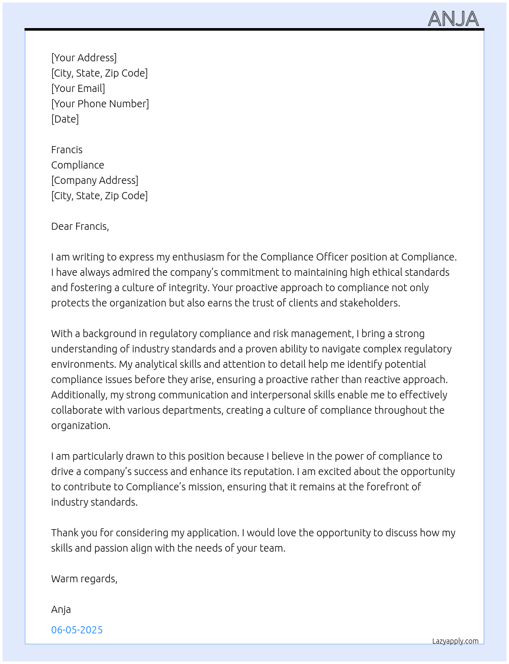 Compliance Officer At Compliance Cover Letter