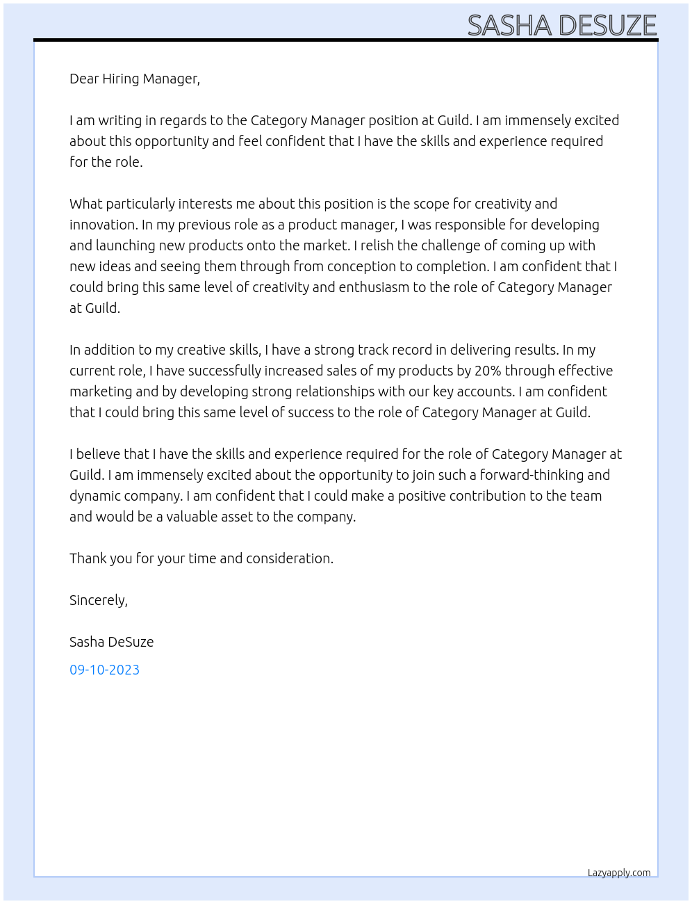 category manager At Guild Cover Letter