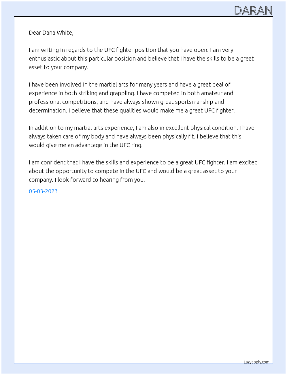 ufc fighter At ufc Cover Letter