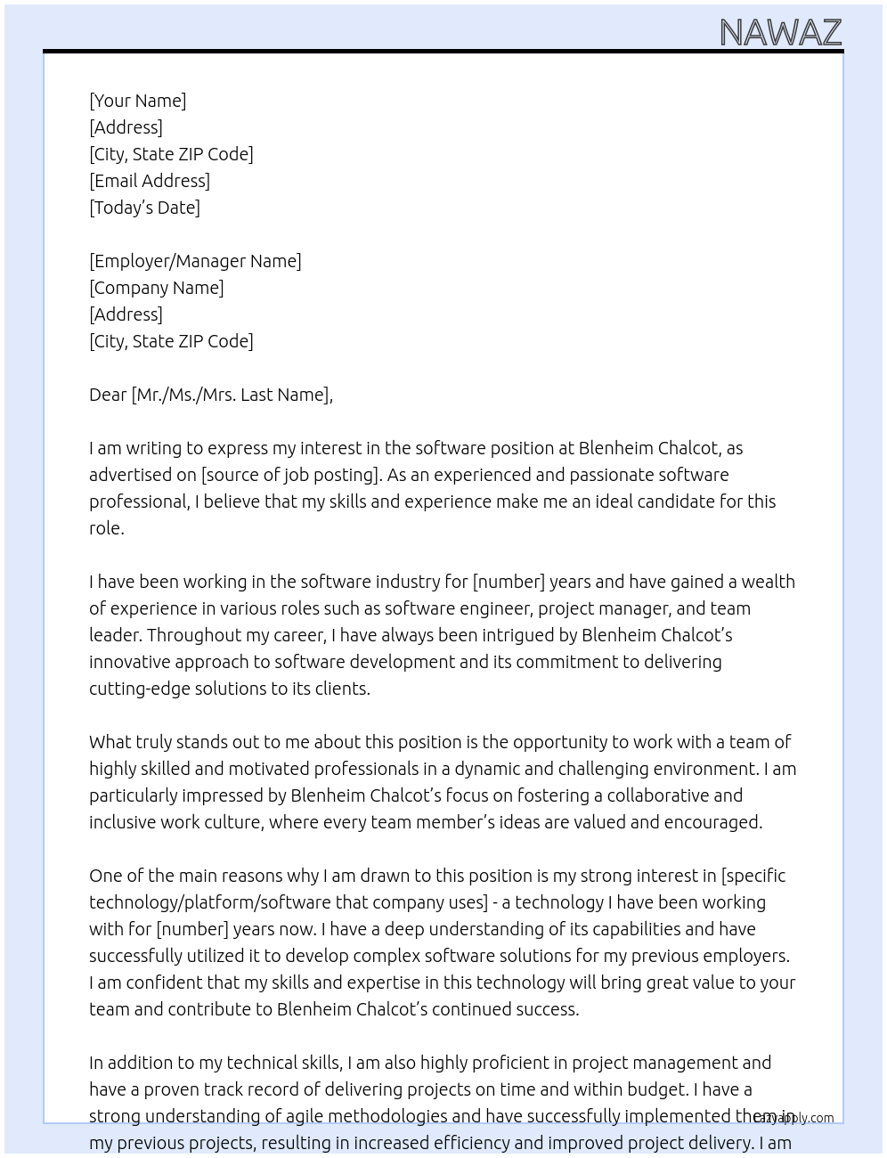 software At blenheim chalcot Cover Letter