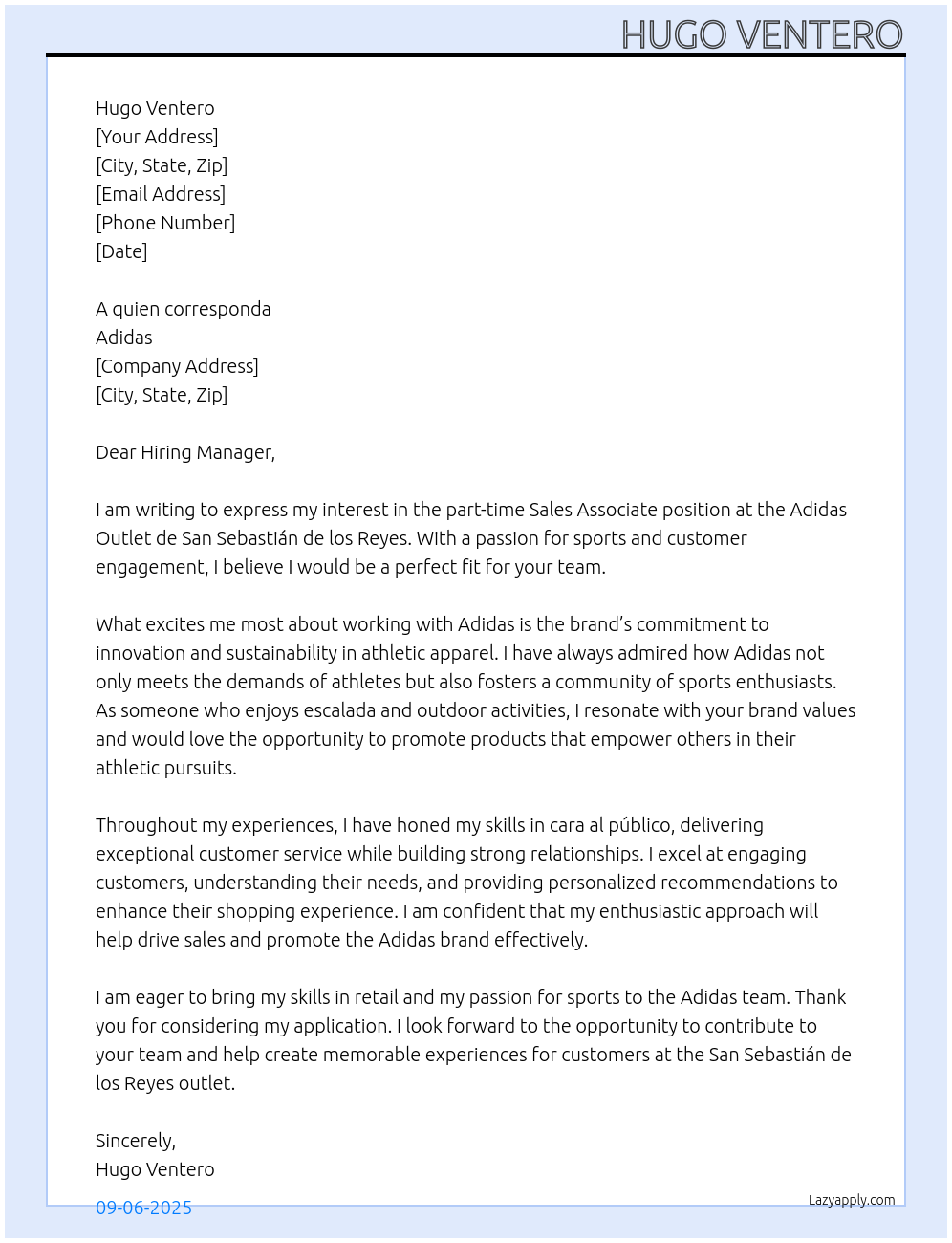 Sales Associate At Adidas Cover Letter