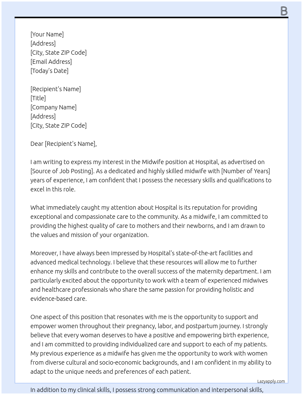 Midwife  At Hospital  Cover Letter