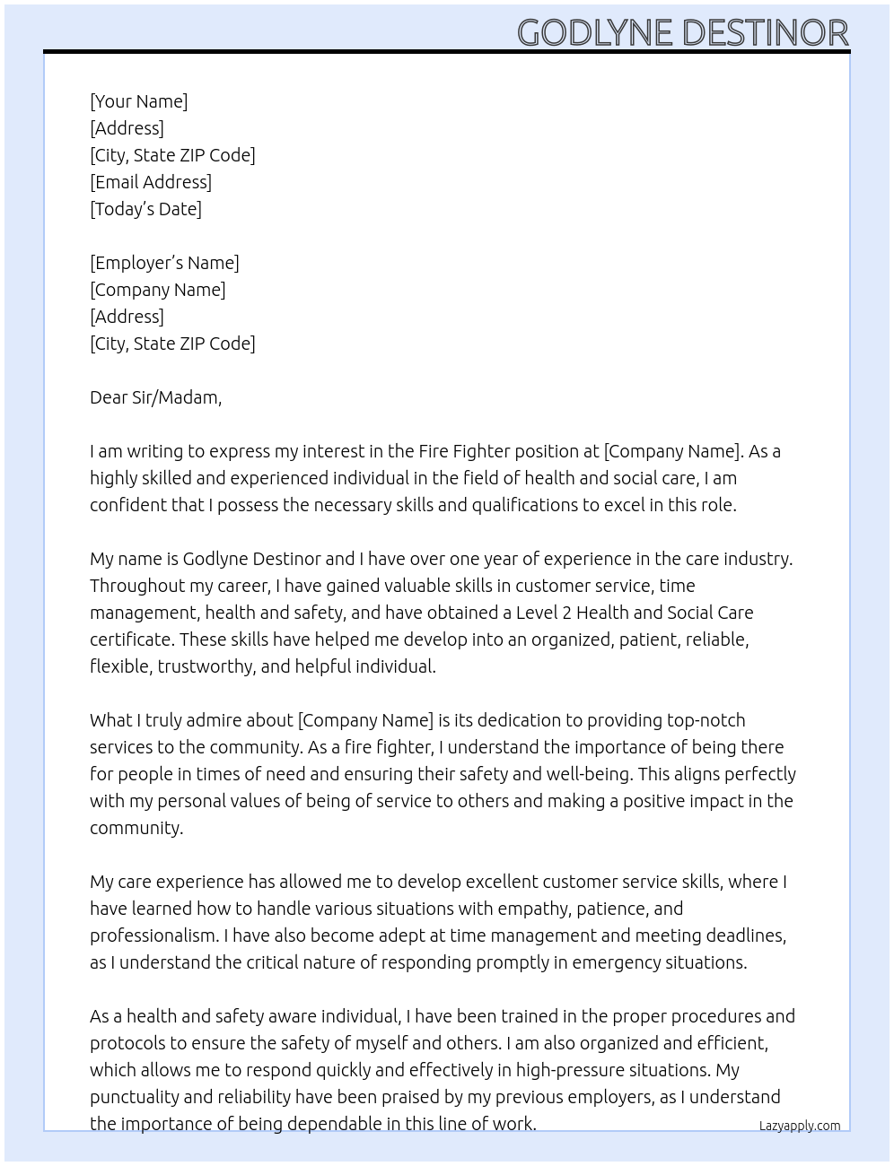 Fire fighter At Fire fighter Cover Letter