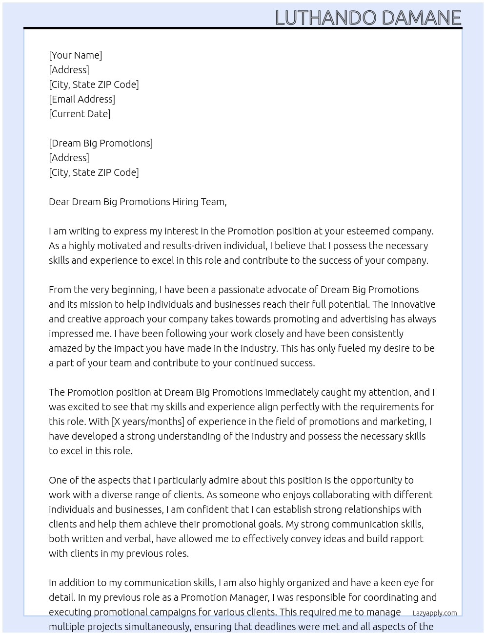 Promotion At Promotion  Cover Letter