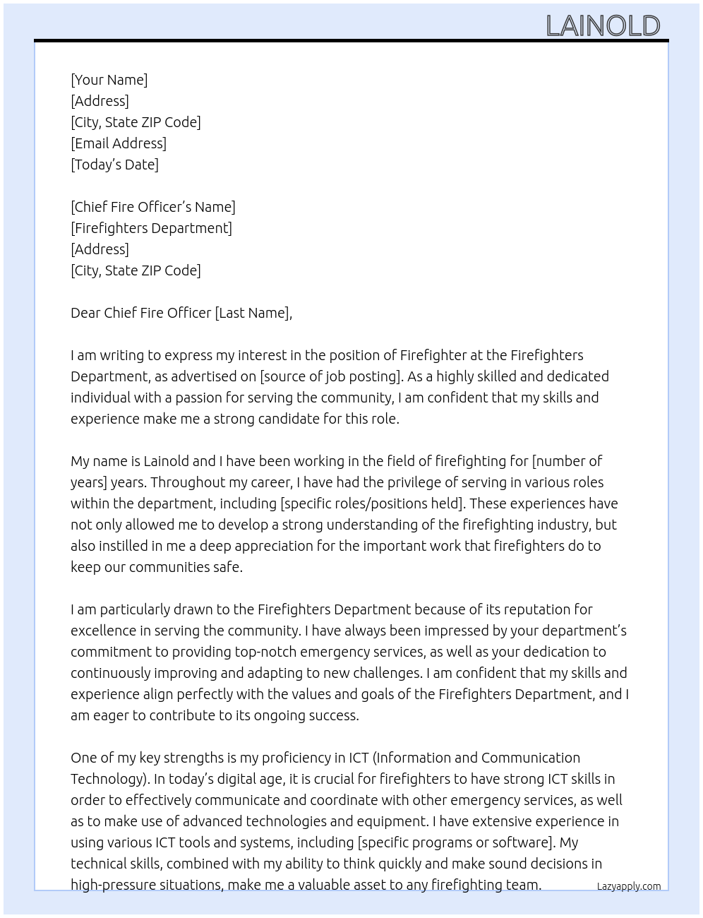 Firefighter At Firefighters Department Cover Letter