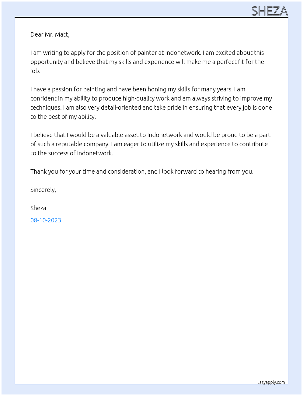 painter At indonetwork Cover Letter