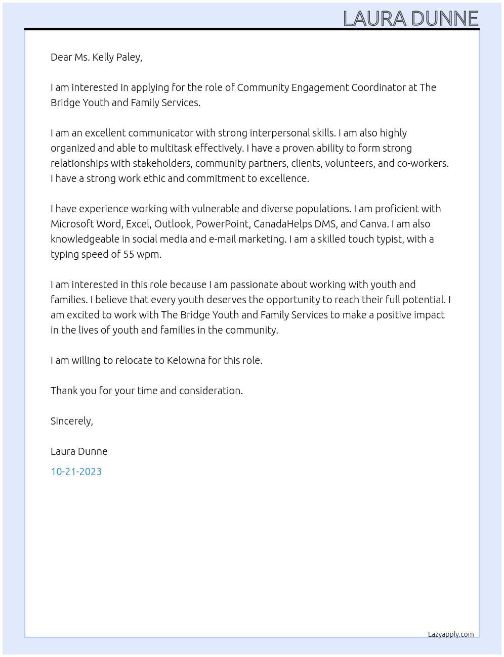 Cover letter for community engagement coordinator - LazyApply
