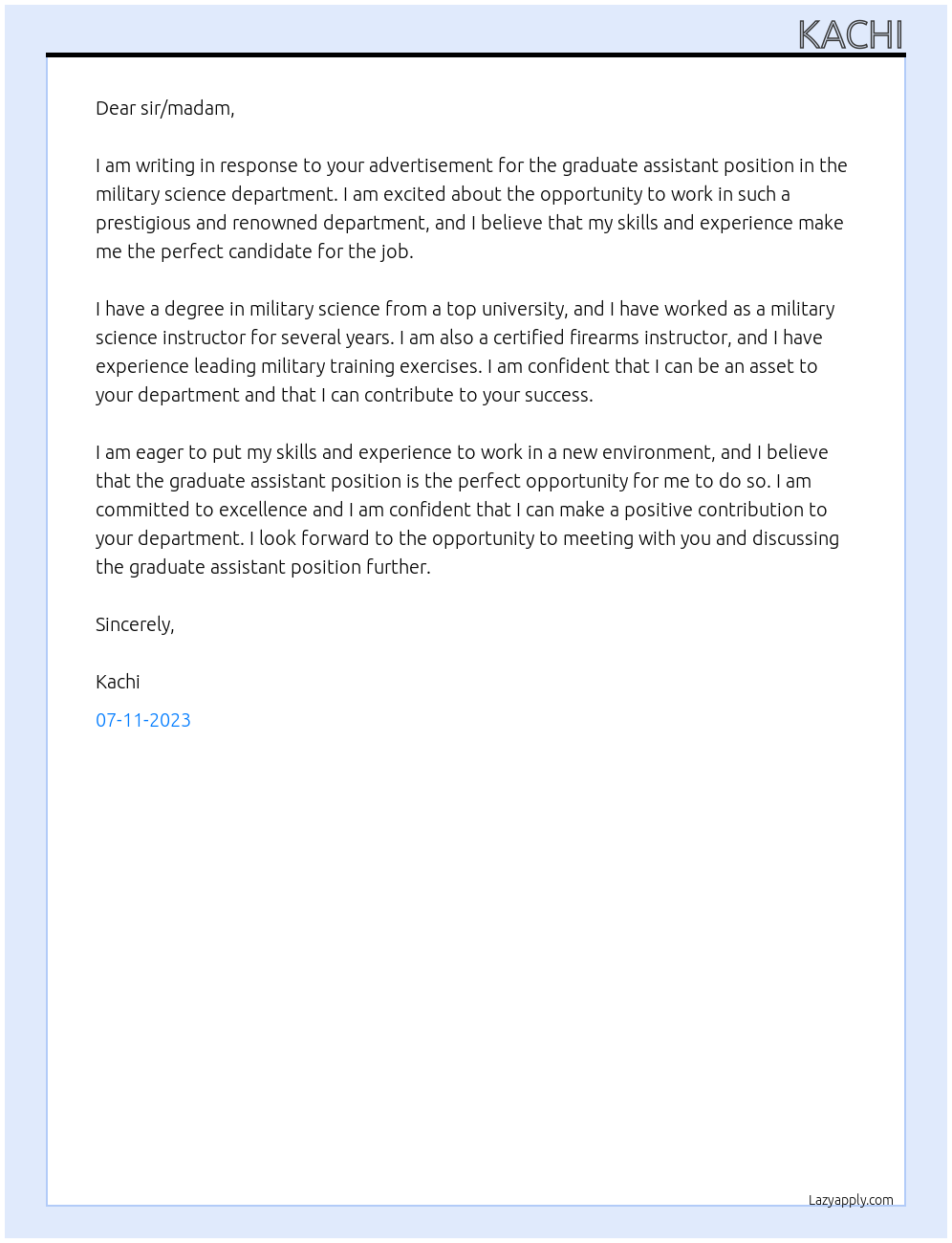 graduate assistant At military science Cover Letter