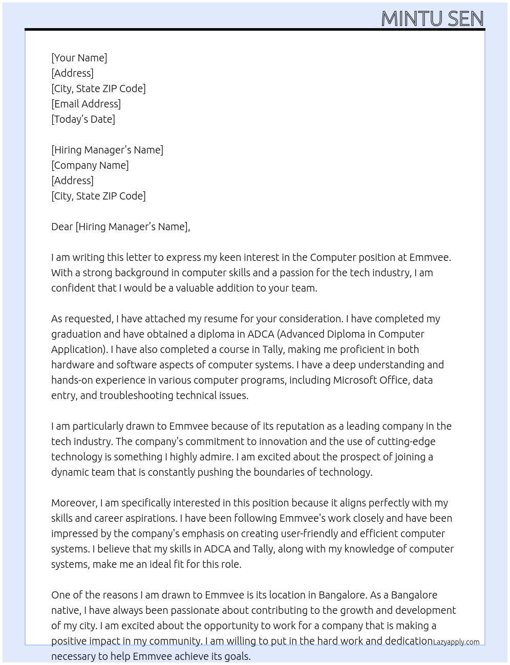 Computer At Emmvee Cover Letter