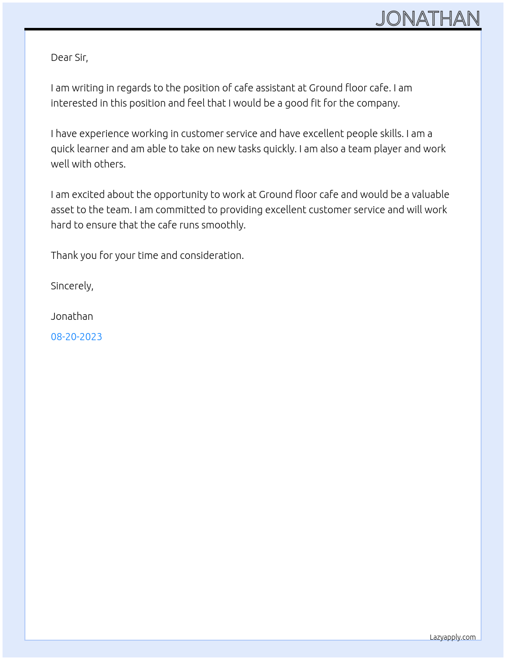 cafe assistant At Ground floor cafe Cover Letter