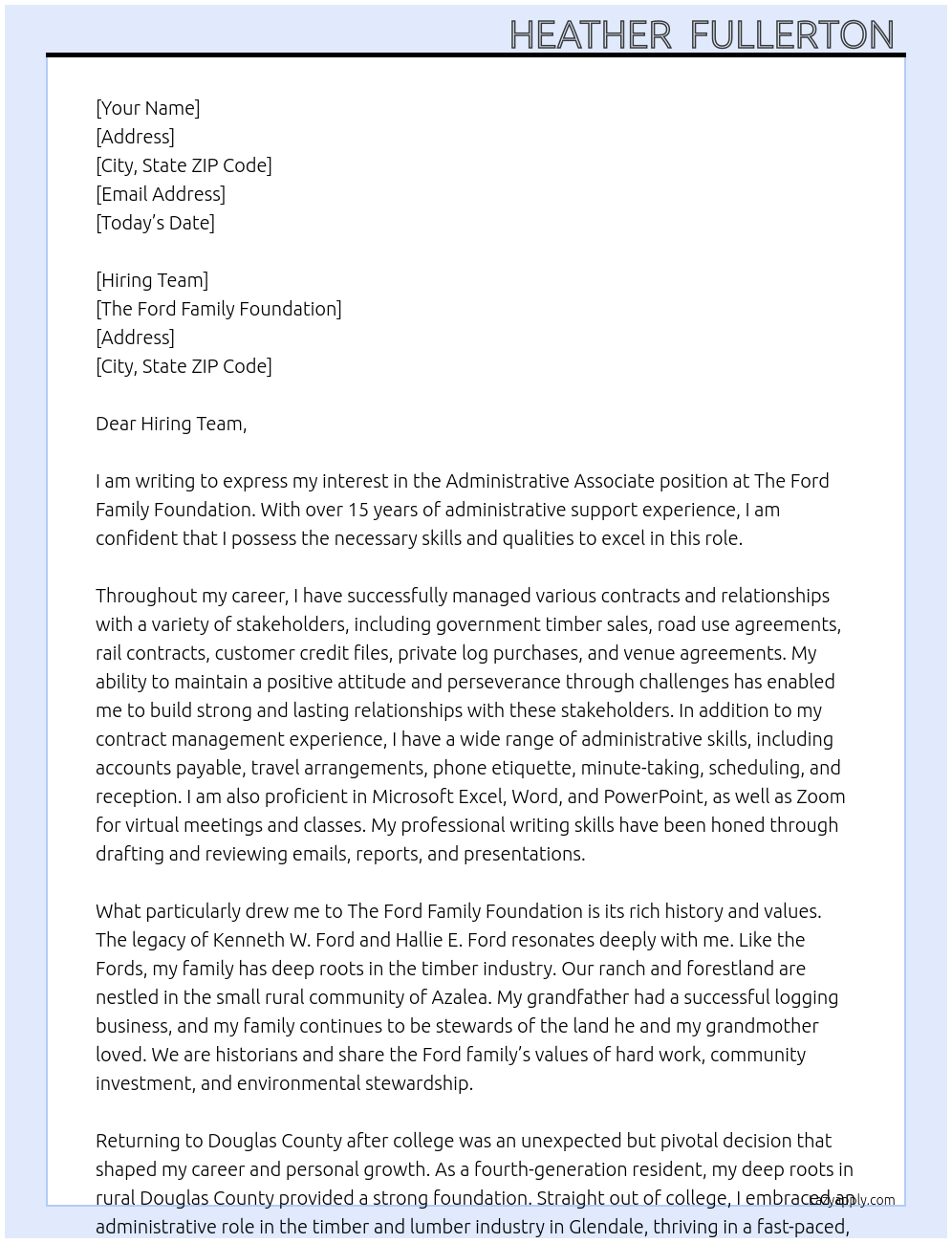 Administrative Associate At The Ford Family Foundation Cover Letter