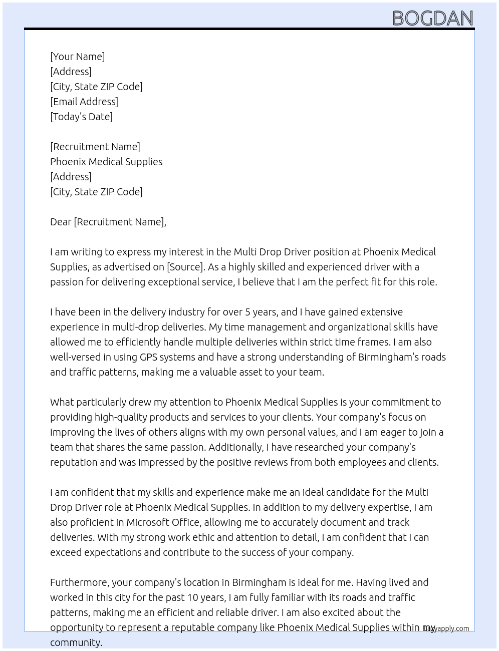 Cover letter for multi drop driver - LazyApply