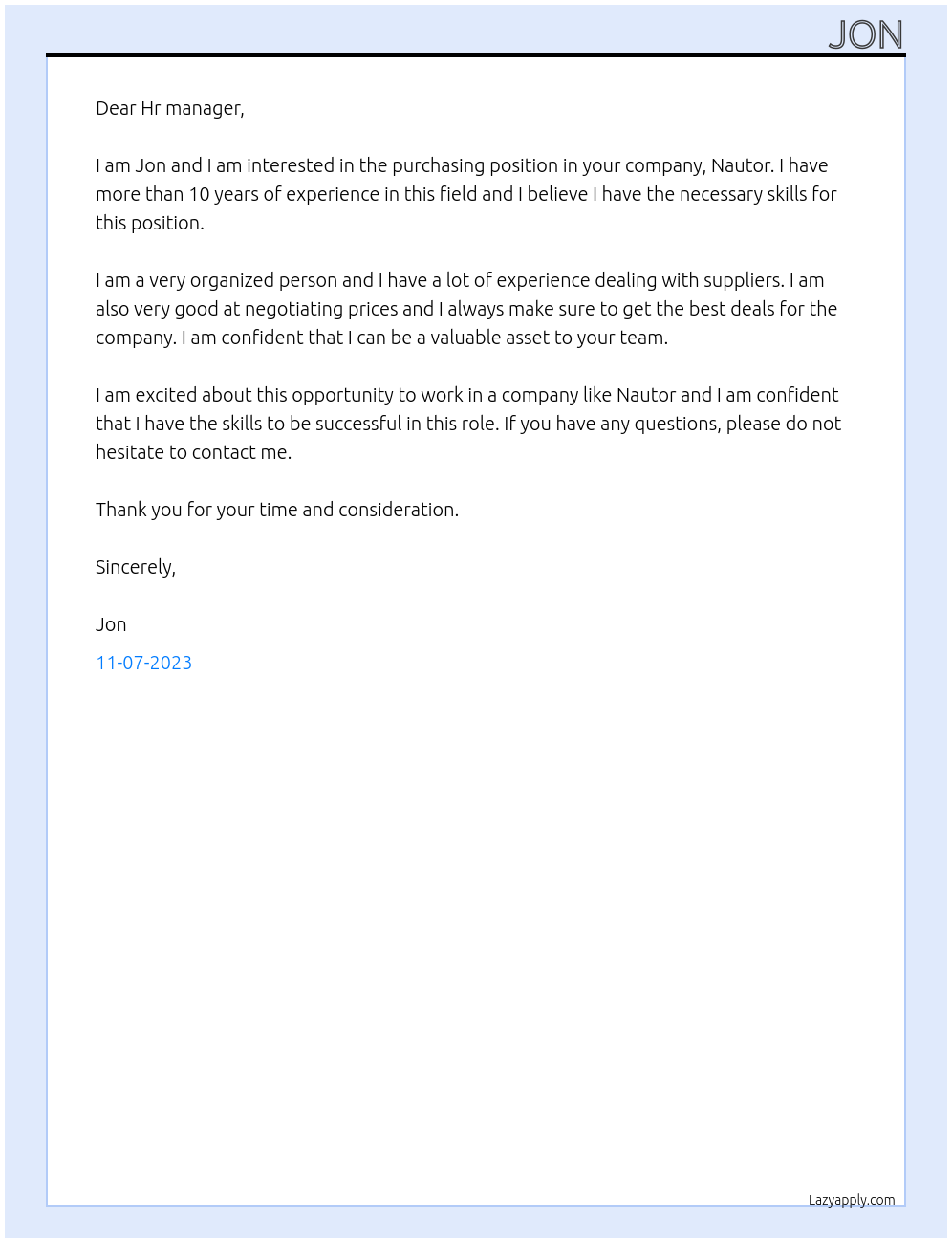 Purchasing At Nautor Cover Letter