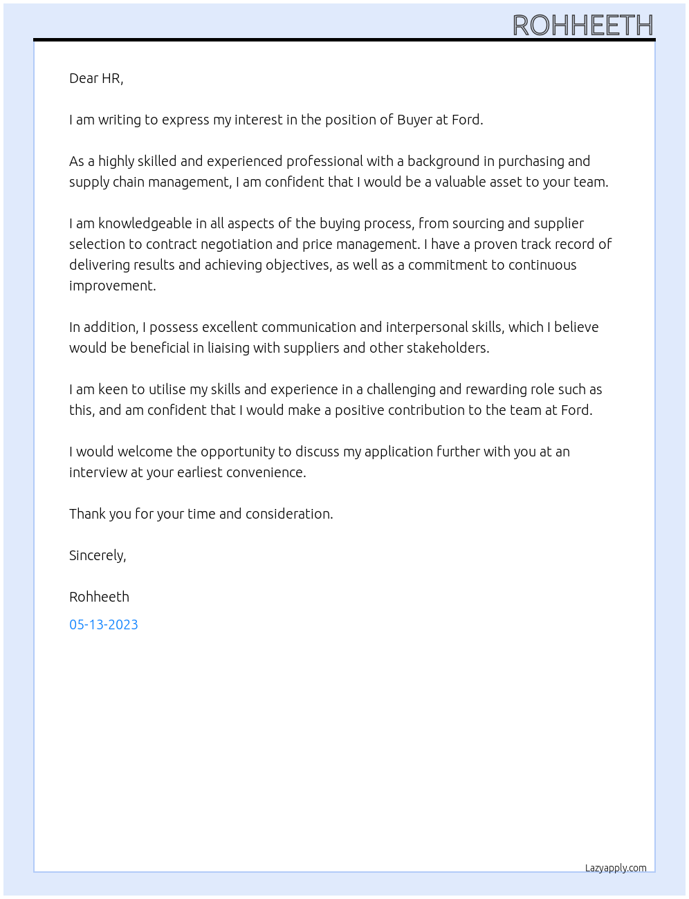 Buyer At Ford Cover Letter