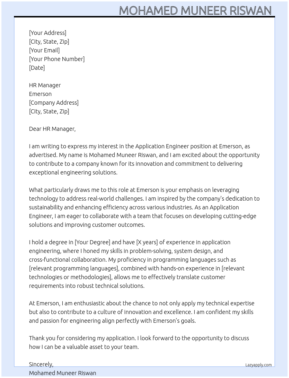 Cover letter for application engineer - LazyApply