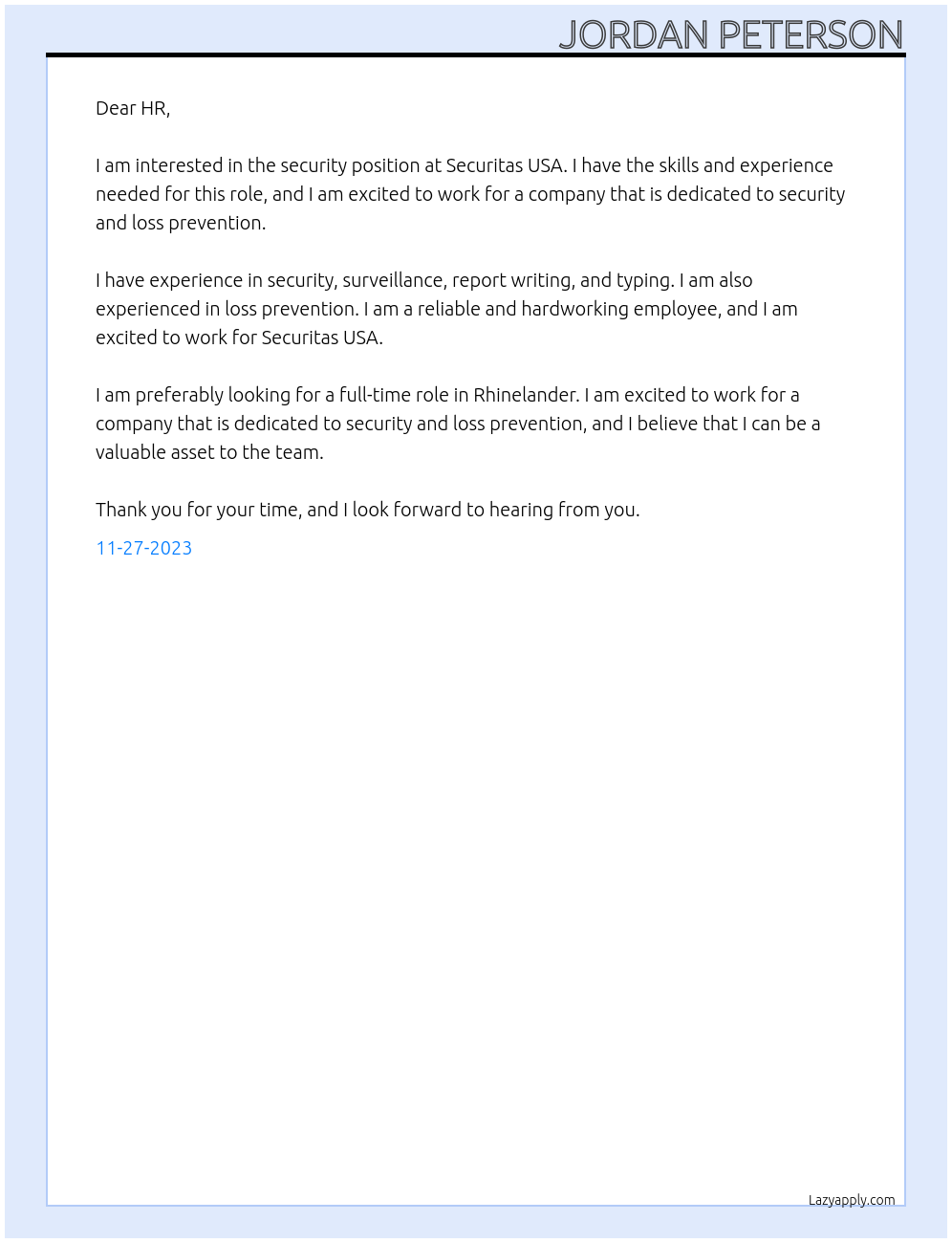 Security At Securitas USA Cover Letter