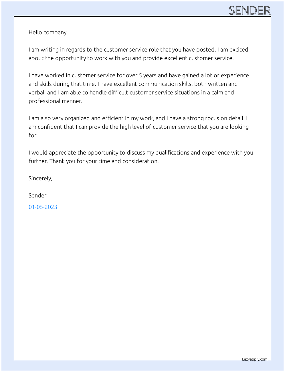 Customer Service Role At company Cover Letter